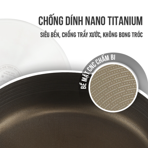 CHẢO INOX 304 LIỀN KHỐI PHỦ TITANIUM KALPEN DAUER TD24