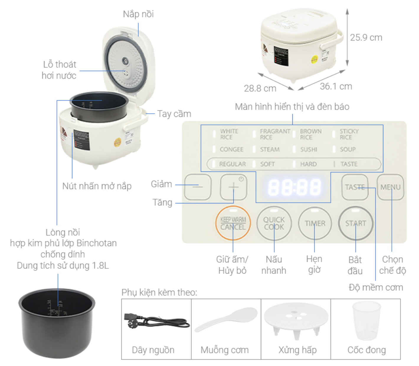Nồi Cơm Điện Tử Toshiba 1.8 Lít RC-18DR4TVN(W)