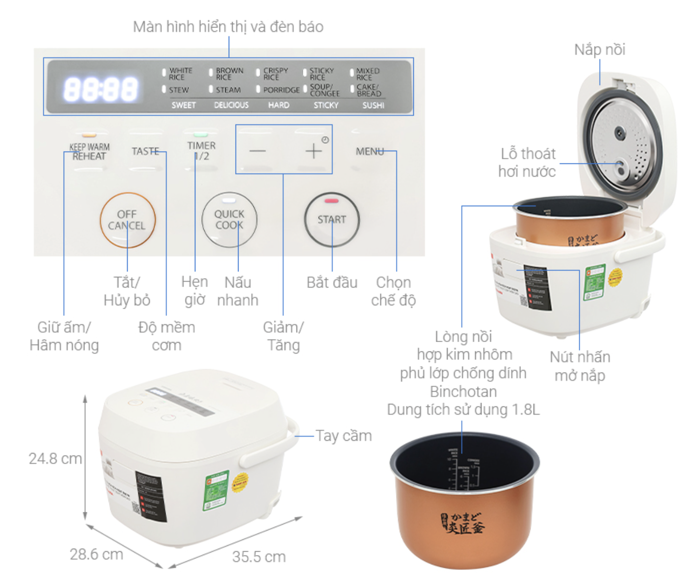 Nồi cơm điện tử Toshiba 1.8 lít RC-18DR5UVN(W)