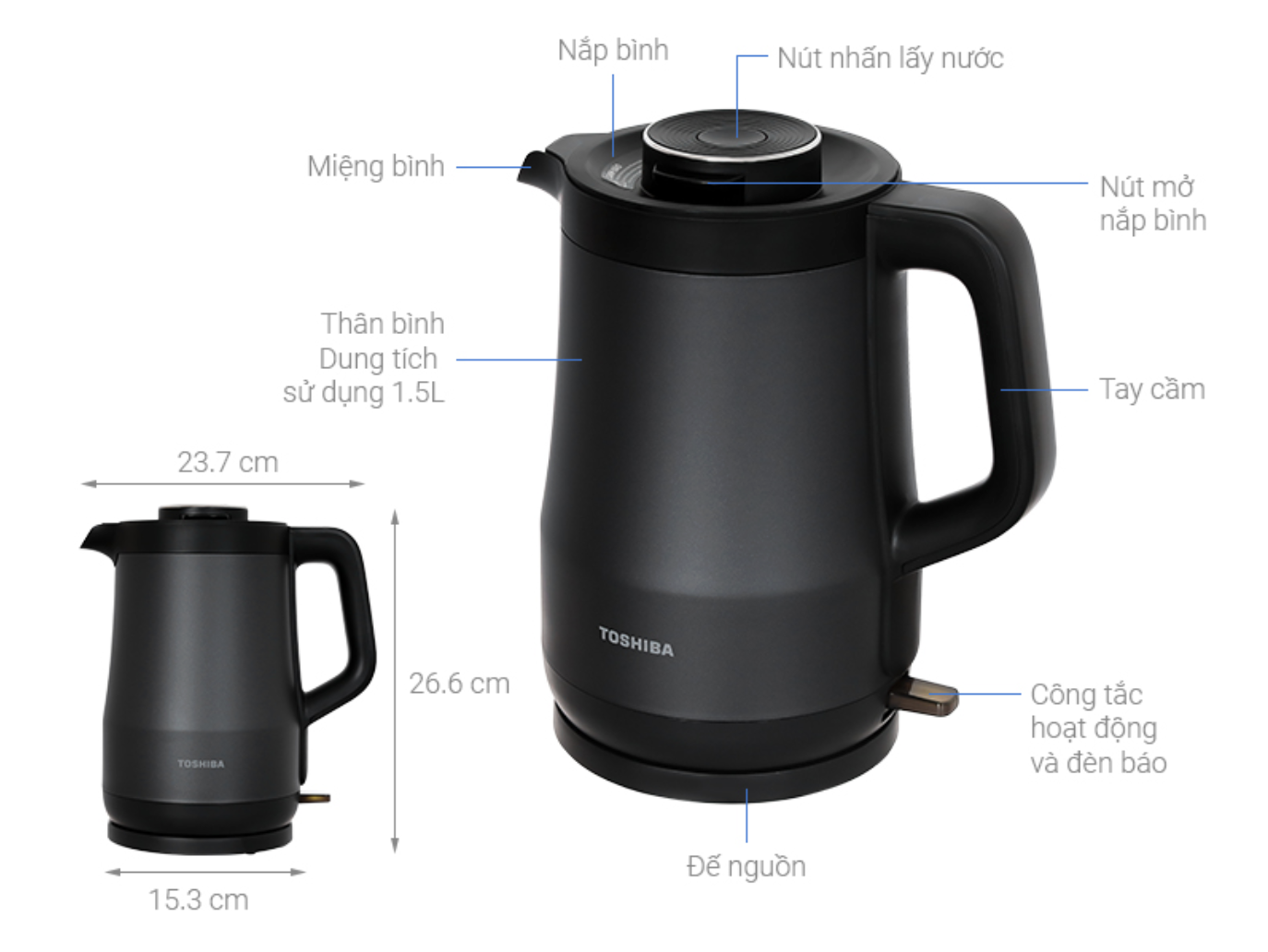 Bình đun siêu tốc Toshiba 1.5 lít KT-15DRTVN(H)