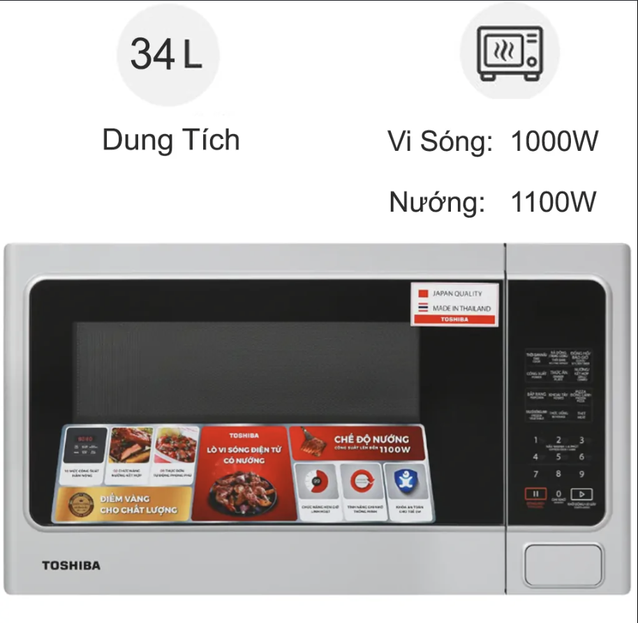 Lò Vi Sóng Điện Tử Có Nướng Toshiba 34 Lít ER-SGS34(S1)VN