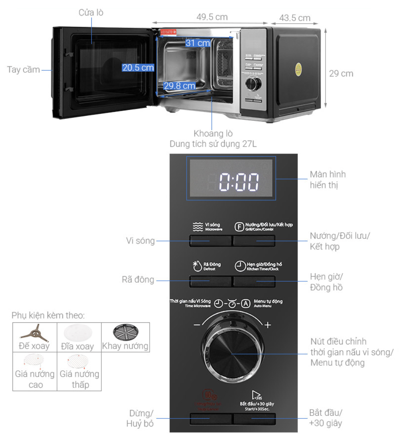 Lò Vi Sóng Điện Tử Có Nướng Đối Lưu Toshiba MW3-AC27PE(BM)