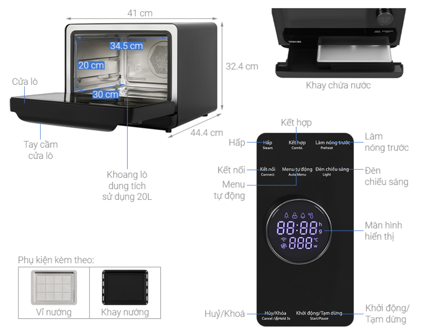 Lò Hấp Nướng Thông Minh Toshiba 20 Lít MS3-STQ20SE(BK)