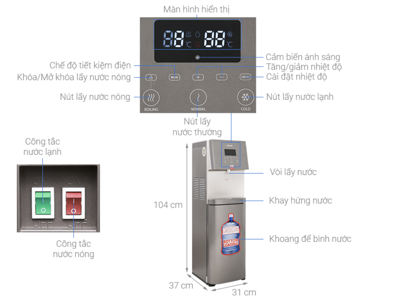 Cây Nước Nóng Lạnh Hút Bình Toshiba RWF-W1830UVBV(T)
