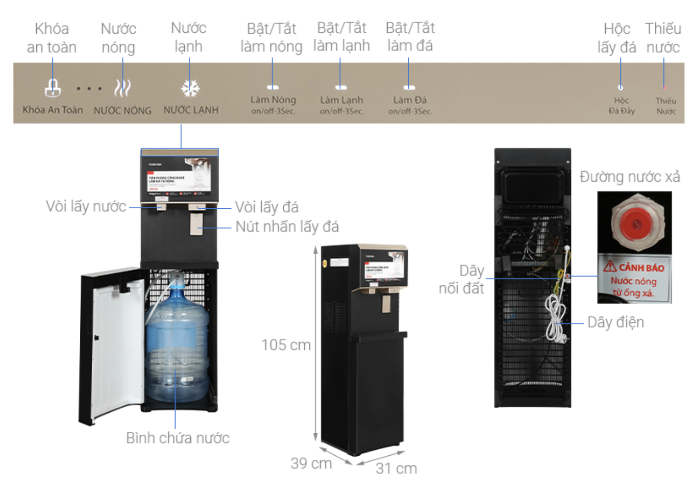 Cây Nước Nóng Lạnh Làm Đá Toshiba RWF-IW2469BVN(K)