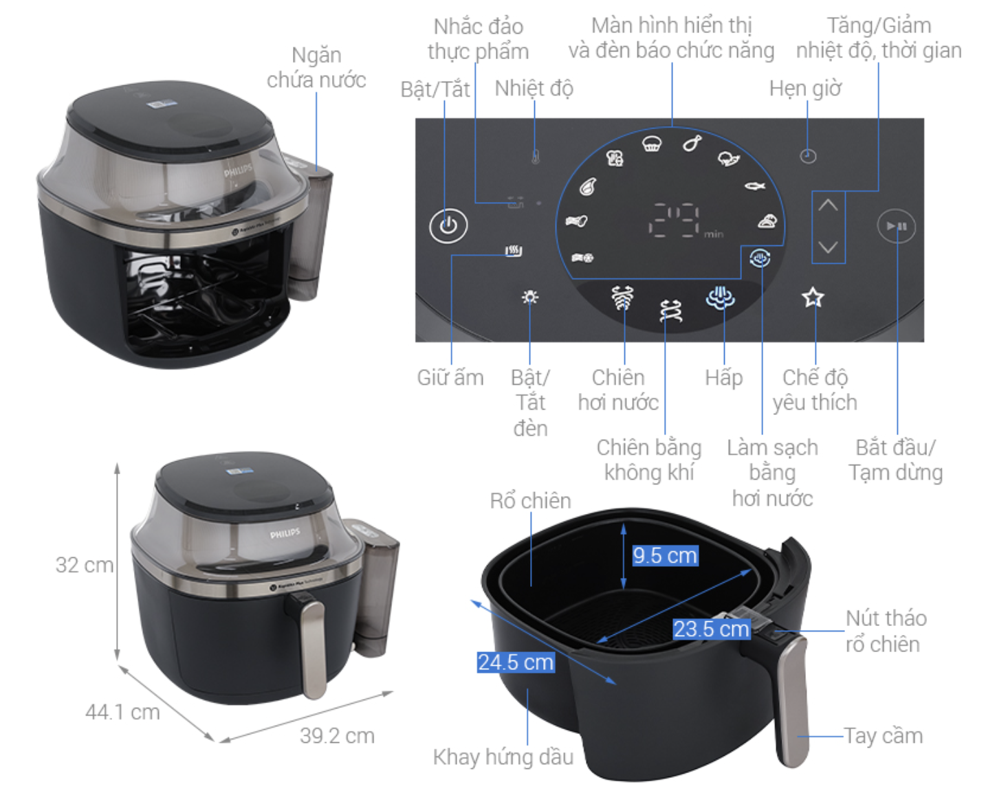 Nồi Chiên Không Dầu Kết Hợp Hấp Philips NA543/00