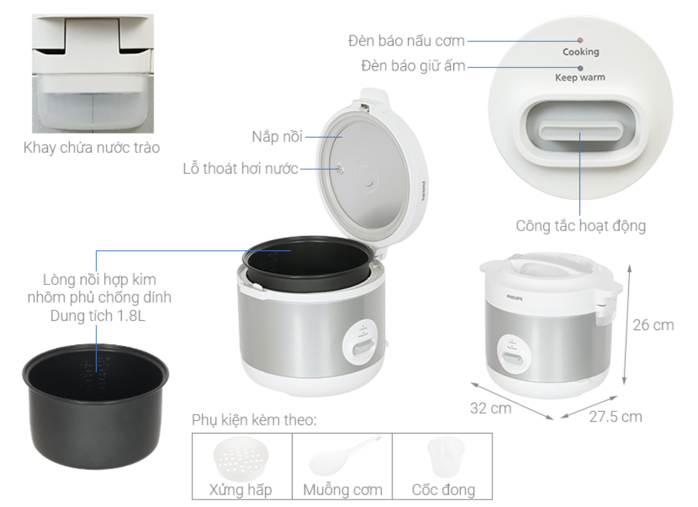 Nồi Cơm Điện Philips HD3008/30