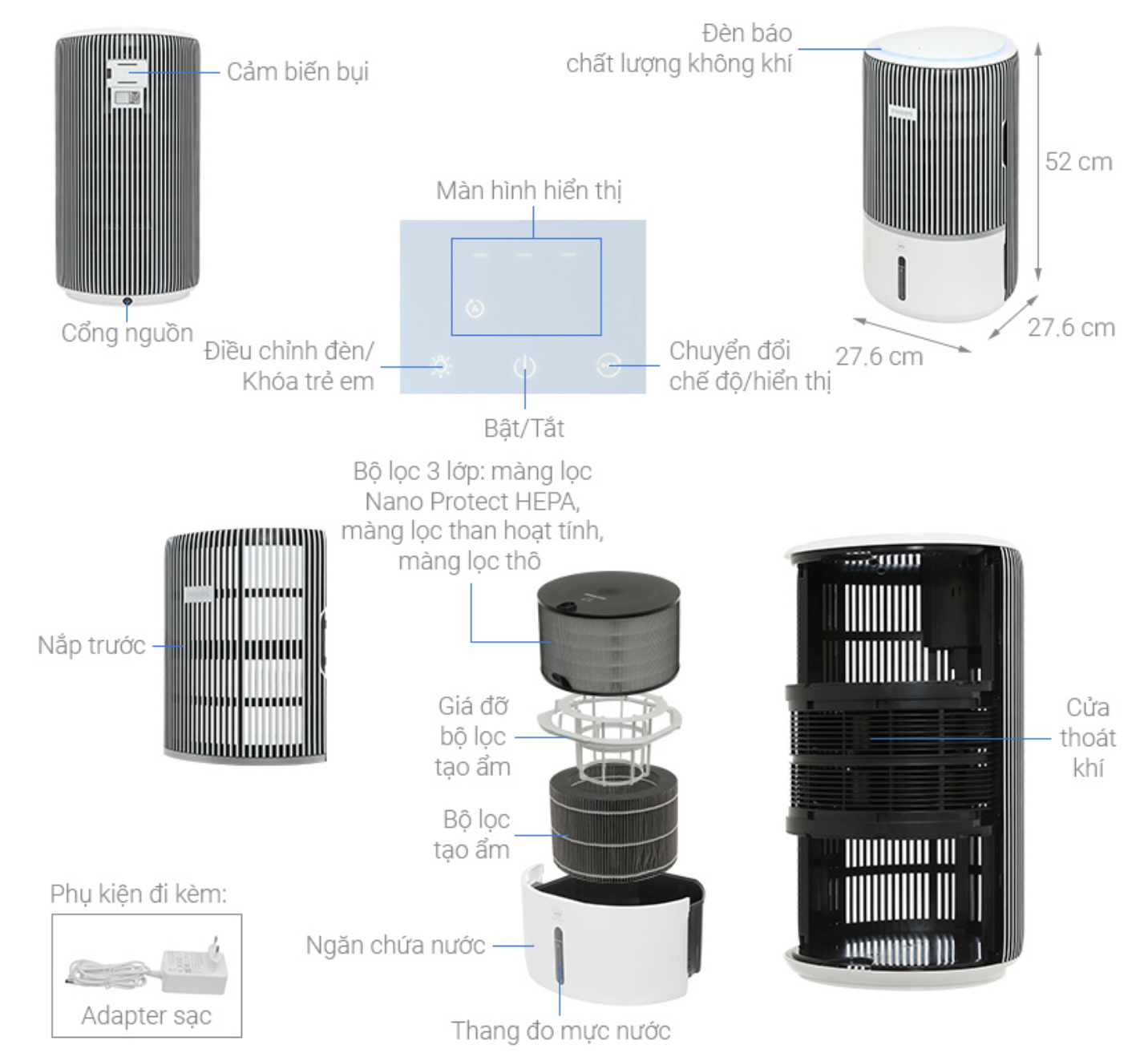 Máy Lọc Không Khí Tích Hợp Tạo Ẩm Philips AC3420/10