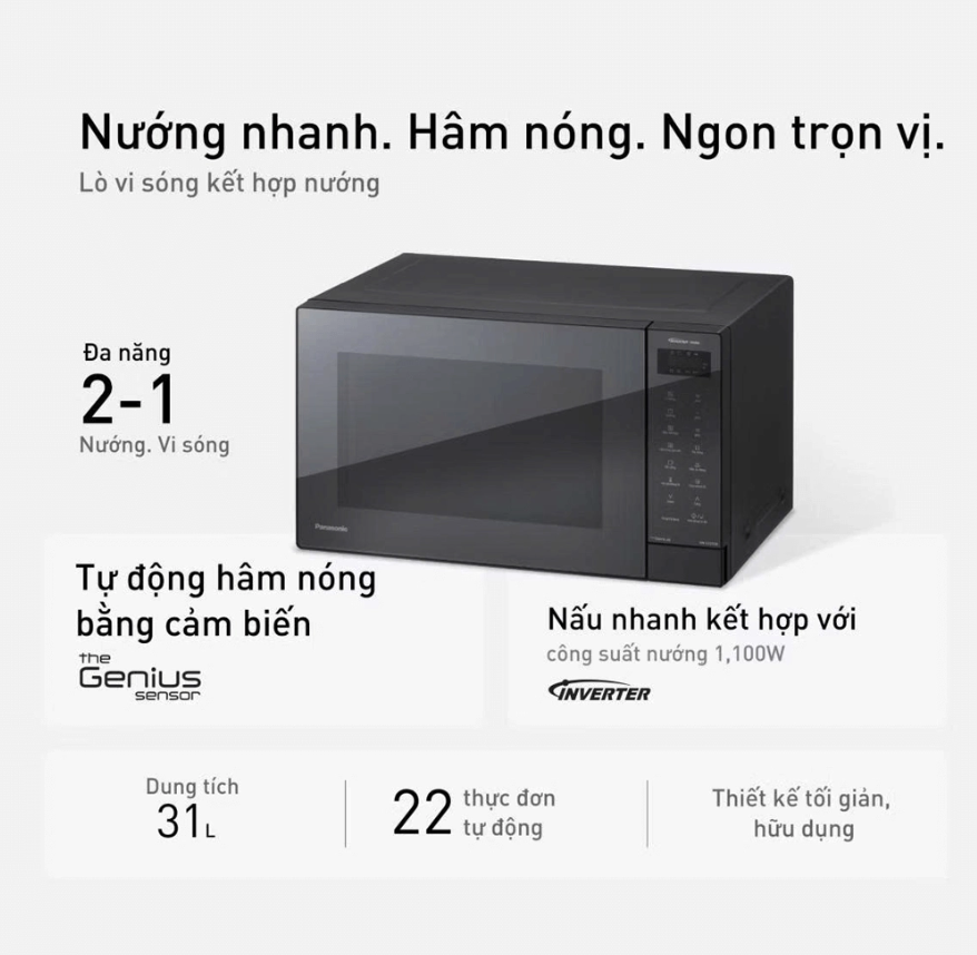 Lò Vi Sóng Inverter Kết Hợp Nướng Cao Cấp Panasonic NN-GT65QBYUE 