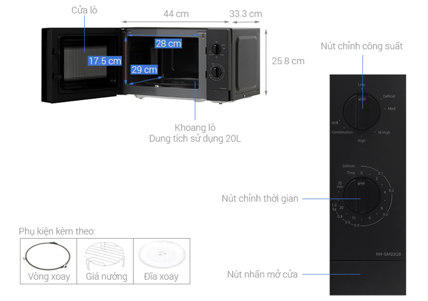 Lò Vi Sóng Có Nướng Panasonic NN-GM22QBYUE